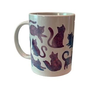 15 oz. Ceramic mug w/cute blue, purple, & pink custom paint splatter cat design.
